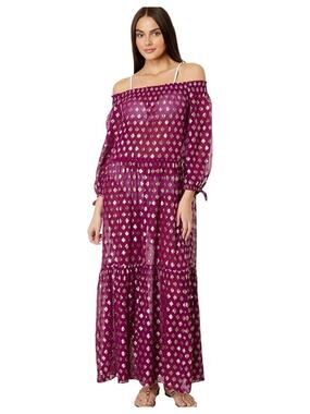 LILLY PULITZER Womens Dayla Maxi Cover-Up Dress XL Dark Red Cherry Gold NWT
